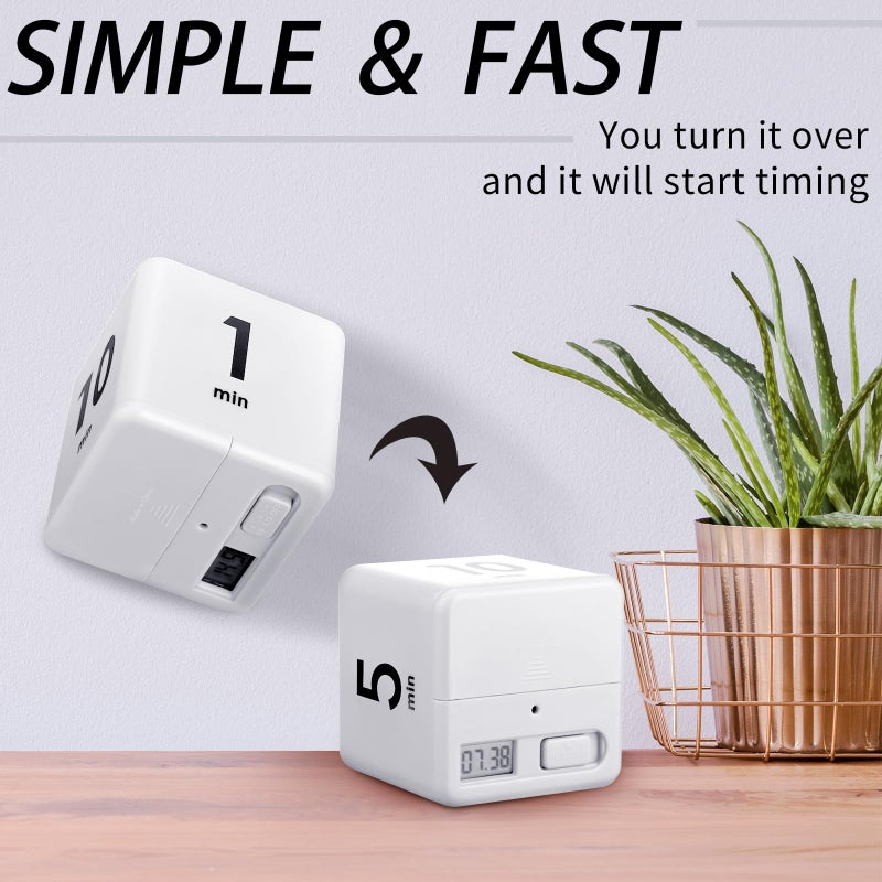 Weewooday 2 Pieces Cube Productivity Timer Flip Gravity Sensor Flip Countdown Countup Kids Workout Game Timer Management 1 3 5 10 Minutes and 15 20 30 60 Minutes for Work Learning Kitchen Cooking(White, Blue) - Image 3