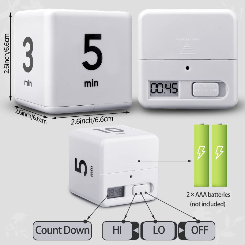 Weewooday 2 Pieces Cube Productivity Timer Flip Gravity Sensor Flip Countdown Countup Kids Workout Game Timer Management 1 3 5 10 Minutes and 15 20 30 60 Minutes for Work Learning Kitchen Cooking(White, Blue) - Image 2