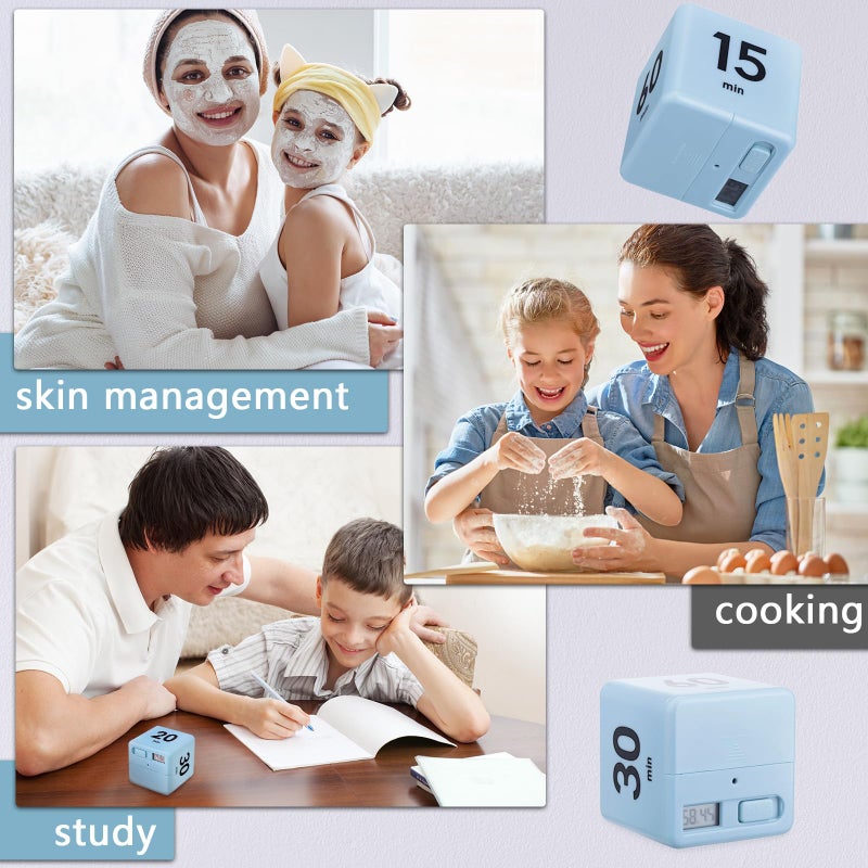 Weewooday 2 Pieces Cube Productivity Timer Flip Gravity Sensor Flip Countdown Countup Kids Workout Game Timer Management 1 3 5 10 Minutes and 15 20 30 60 Minutes for Work Learning Kitchen Cooking(White, Blue) - Image 4