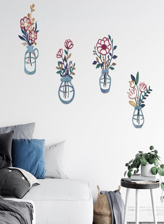 twinklemon 4PCS Metal Flowers Wall Arts Rustic Farmhouse Decor Minimalist Flower Wall Decors Metal Floral Wall Art for Living Room Bathroom Bedroom Dining Room (Multicolored) - Image 4