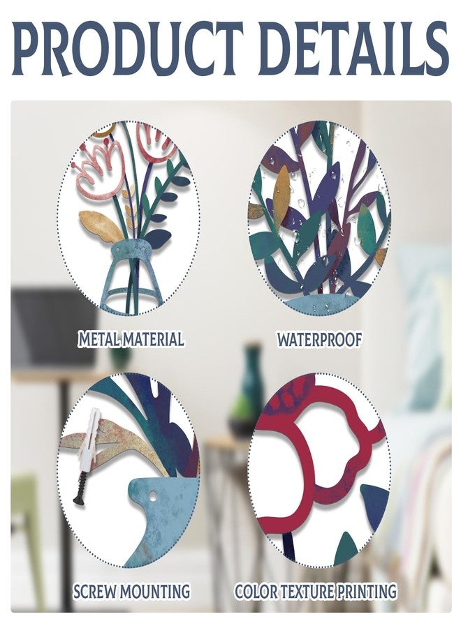 twinklemon 4PCS Metal Flowers Wall Arts Rustic Farmhouse Decor Minimalist Flower Wall Decors Metal Floral Wall Art for Living Room Bathroom Bedroom Dining Room (Multicolored) - Image 3