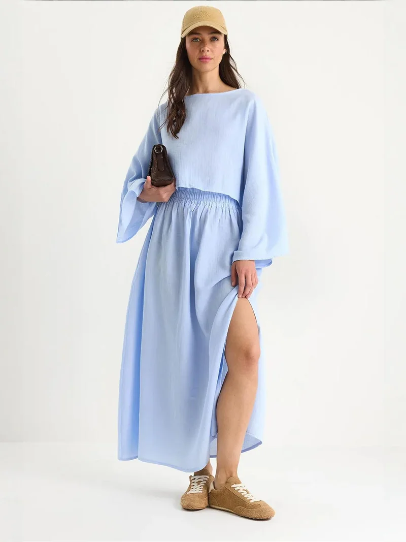 بيانكو لوتشي طقم بلوزة وتنورة بياقة دائرية منقوشة من لوتشي