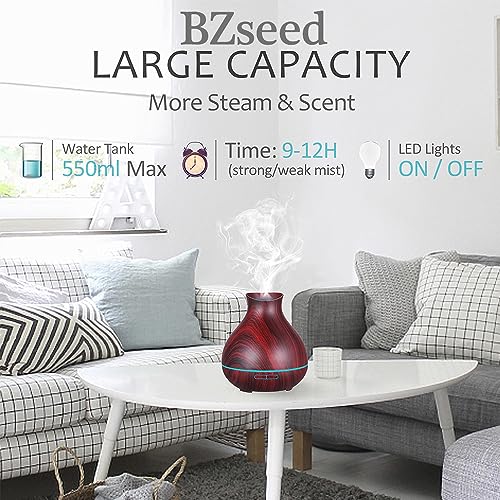BZseed Aromatherapy Essential Oil Diffuser 550ml 12 Hours Wood Grain Aroma Diffuser with Timer Cool Mist Humidifier for Large Room, Home, Baby Bedroom, Waterless Auto Shut-off,7 Colors Lights Changing - Image 4