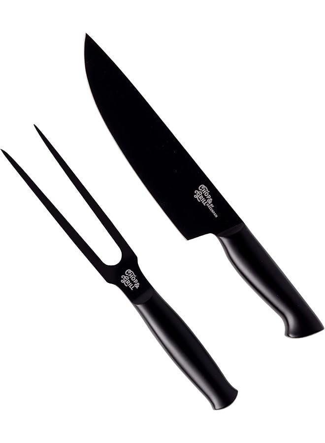 Greenpan Meatfork & Knives Set for slicing, carving, and serving meats at barbecues and gatherings with Stainless Steel Blades, Ergonomic Handles - Image 1