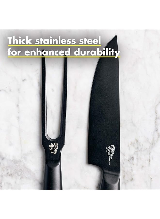 Greenpan Meatfork & Knives Set for slicing, carving, and serving meats at barbecues and gatherings with Stainless Steel Blades, Ergonomic Handles - Image 3