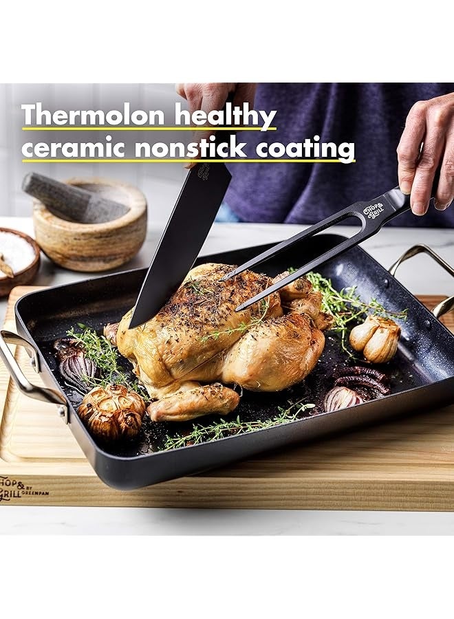 Greenpan Meatfork & Knives Set for slicing, carving, and serving meats at barbecues and gatherings with Stainless Steel Blades, Ergonomic Handles - Image 5