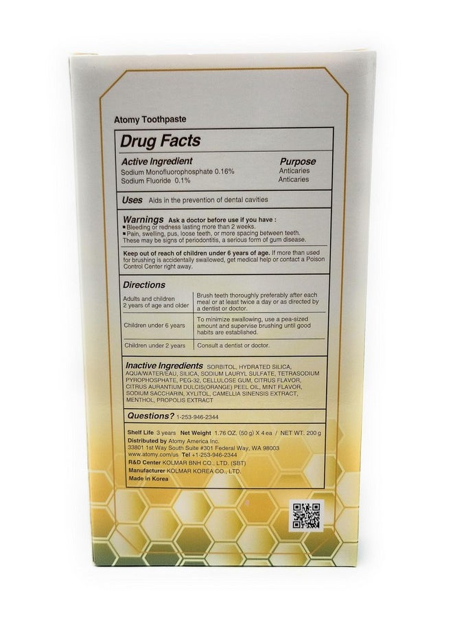 ATOMY - Atomy Propolis Toothpaste Oral Care Green Tea Extract 1set (50 Grams X 4 Tubes) - Image 1