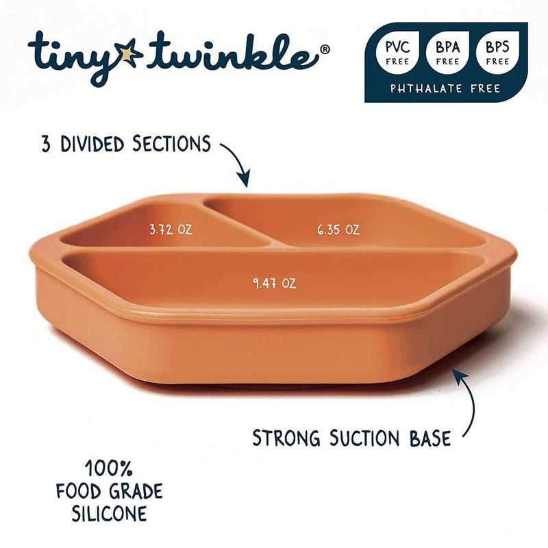 Tiny Twinkle Silicone Suction Baby Plate, Suction Grip Divided Dish for First Foods and Self-Feeding Toddlers, Baby Led Weaning Supplies for Independent Eating (Sand Plate) - Image 3