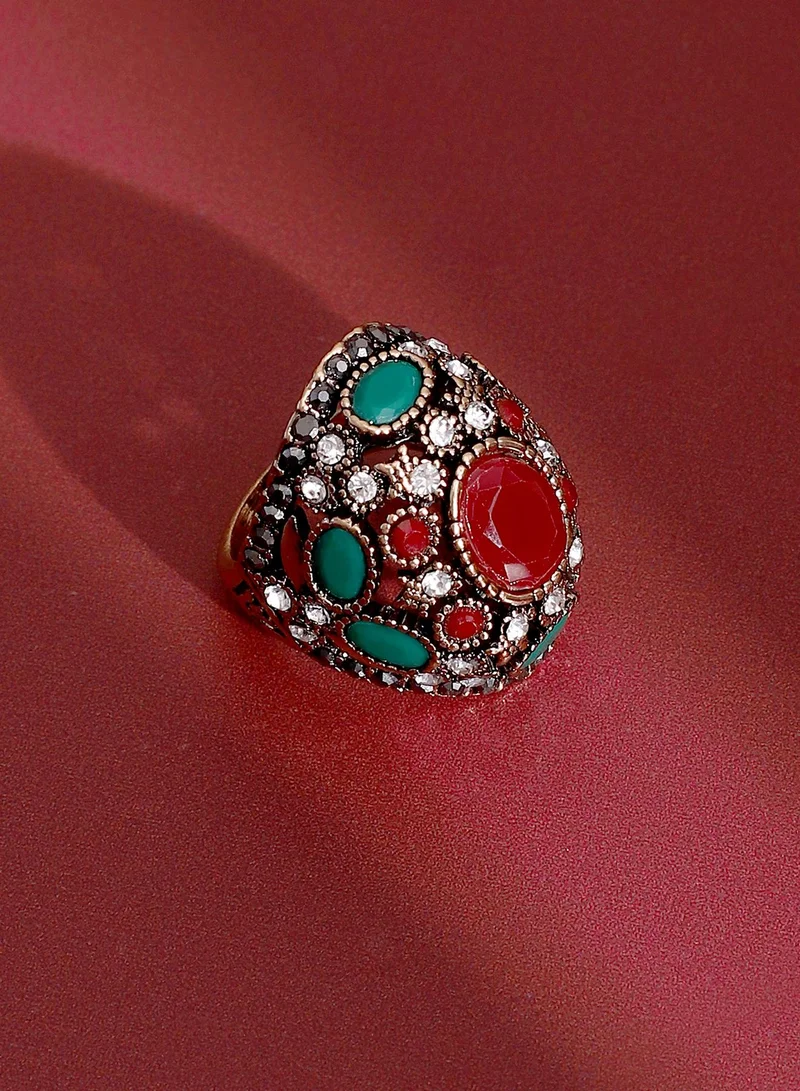 سوهي خاتم نسائي راقٍ بلون الياقوت الأحمر والزمرد الأخضر، قابل للتعديل