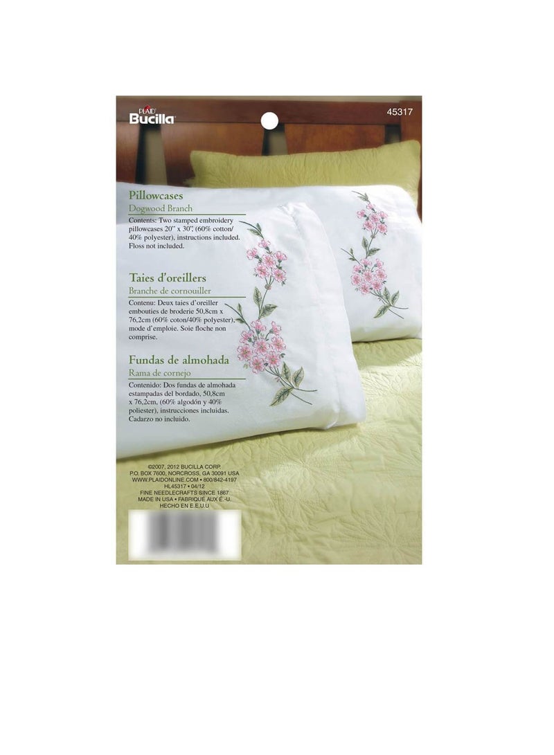 Bucilla Stamped Embroidery Pillowcase Pair 20in x 30in Dogwood Branch - Image 3