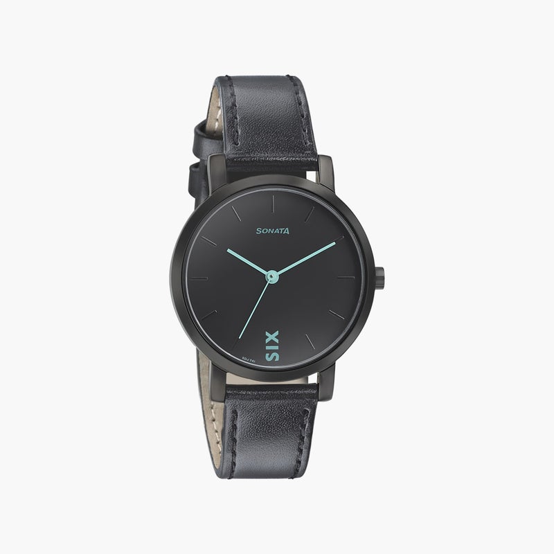 Sonata Black Analog Leather Strap Watch for Women - Image 1