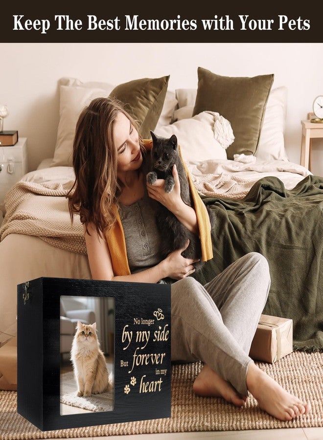 RINVEE Pet Urns for Cats or Dogs Ashes with Photo Frame, Wooden Memory Box for Keepsakes with Black Flannel as Lining, Cat Memorials Cremation Urns for Ashes(Black Medium) - Image 5