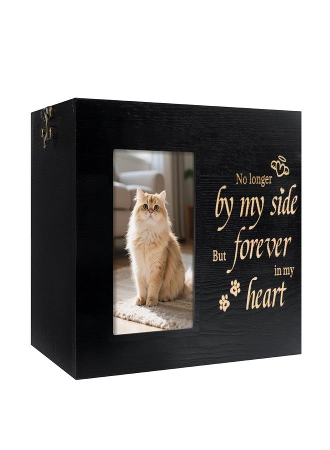 RINVEE Pet Urns for Cats or Dogs Ashes with Photo Frame, Wooden Memory Box for Keepsakes with Black Flannel as Lining, Cat Memorials Cremation Urns for Ashes(Black Medium) - Image 1