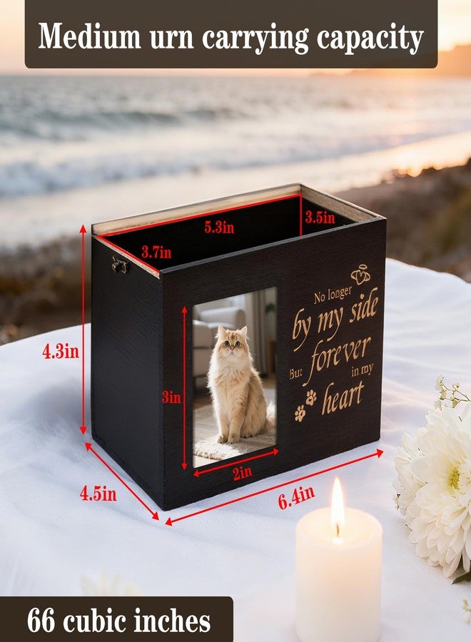 RINVEE Pet Urns for Cats or Dogs Ashes with Photo Frame, Wooden Memory Box for Keepsakes with Black Flannel as Lining, Cat Memorials Cremation Urns for Ashes(Black Medium) - Image 2
