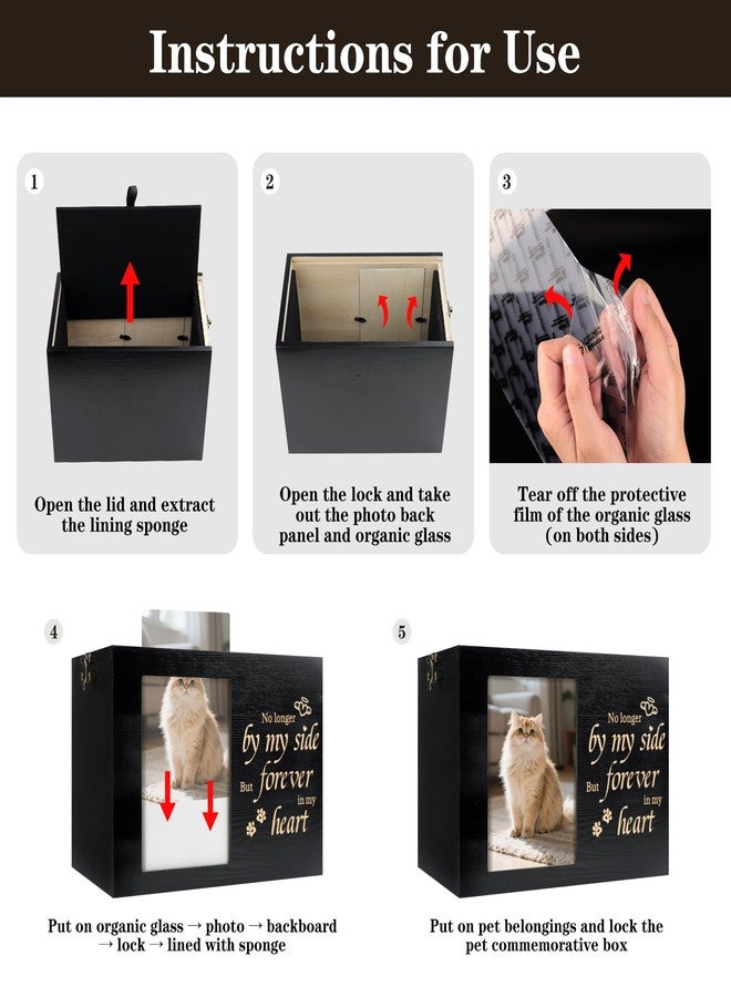 RINVEE Pet Urns for Cats or Dogs Ashes with Photo Frame, Wooden Memory Box for Keepsakes with Black Flannel as Lining, Cat Memorials Cremation Urns for Ashes(Black Medium) - Image 4
