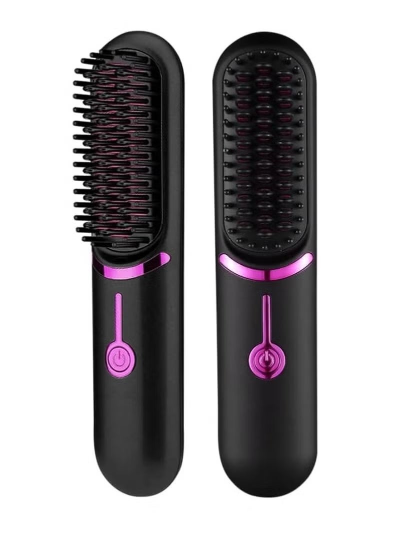 TIGER “Cordless Hair Straightener Brush with Type-C Rechargeable Battery – Portable Negative Ion Hair Straightening Comb with 3 Adjustable Heat Settings, Anti-Scald Design, Fast Heating Styling Tool for Smooth, Frizz-Free Hair, Ideal for Travel, Work, Gym & Daily Home Use (Black).” - Image 1