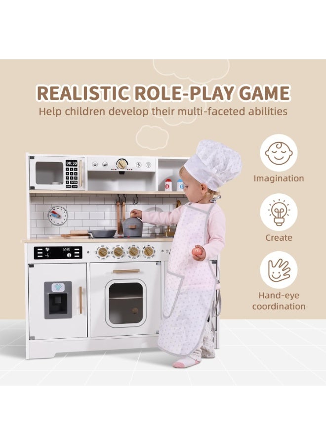 Tooky Toy Kids Toy Kitchen Playset - 15 pcs Wooden Pretend Play Kitchen Set Toys for Kids | Sink, Oven, Stove, Microwave, Coffee Maker, Ice Maker and Cooking Accessories, White, Ages 3+ - Image 5