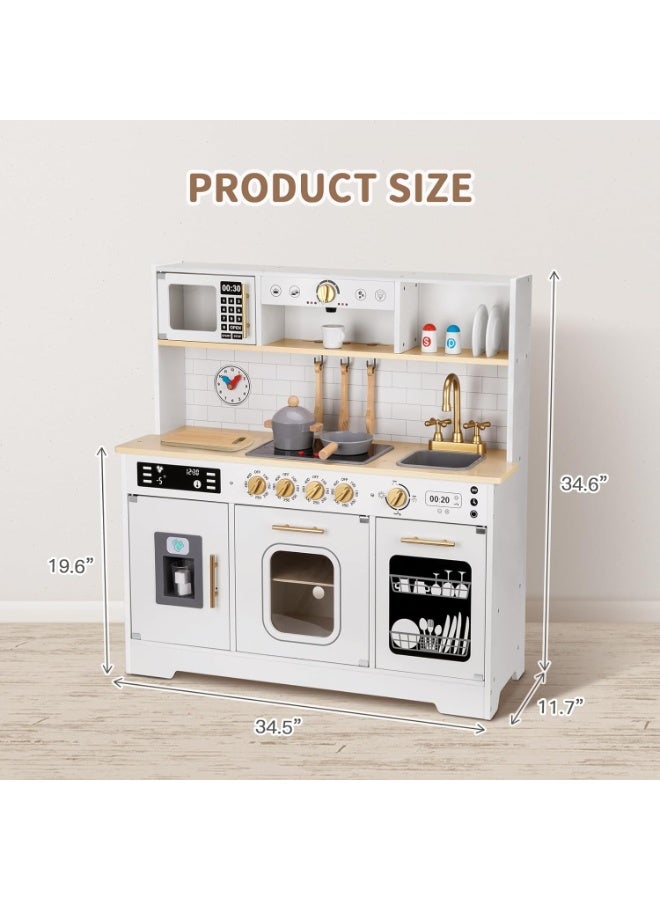 Tooky Toy Kids Toy Kitchen Playset - 15 pcs Wooden Pretend Play Kitchen Set Toys for Kids | Sink, Oven, Stove, Microwave, Coffee Maker, Ice Maker and Cooking Accessories, White, Ages 3+ - Image 4