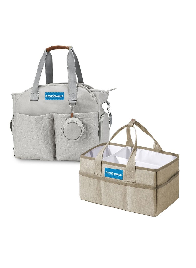 STAR BABiES Star Babies Combo Pack of 2(Diaper portable bag with pacifier bag large capacity with Portable Diaper caddy Organizer) - Khaki  - Image 1