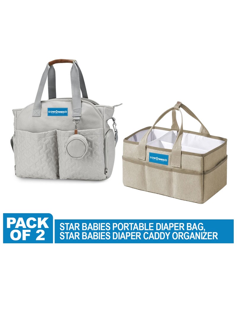 STAR BABiES Star Babies Combo Pack of 2(Diaper portable bag with pacifier bag large capacity with Portable Diaper caddy Organizer) - Khaki  - Image 2
