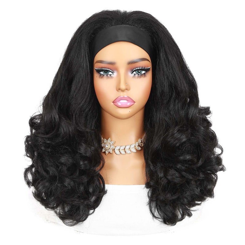 Quantum Love Yaki Curly Headband Wigs for Black Women - Kinky Straight Black Headband Curly Ends Synthetic Wear and Go Glueless Half Wig with Headbands Attached - Image 2