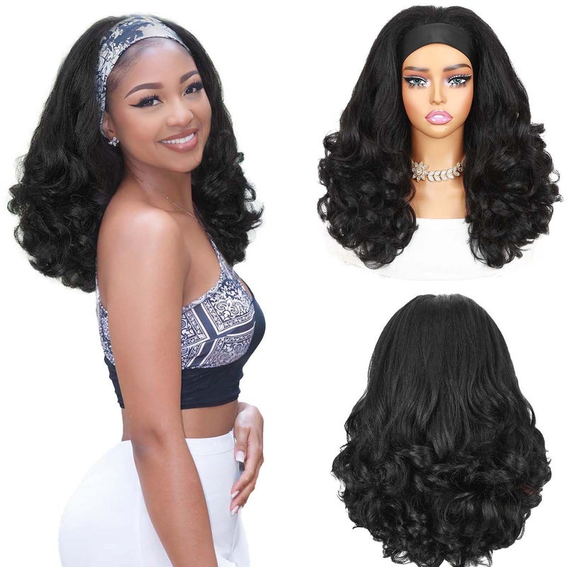 Quantum Love Yaki Curly Headband Wigs for Black Women - Kinky Straight Black Headband Curly Ends Synthetic Wear and Go Glueless Half Wig with Headbands Attached - Image 1