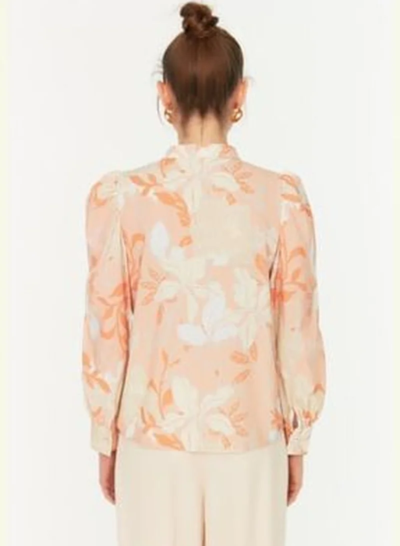 trendyol Orange Floral Frilly Chiffon Woven Shirt TWOAW22GO0117