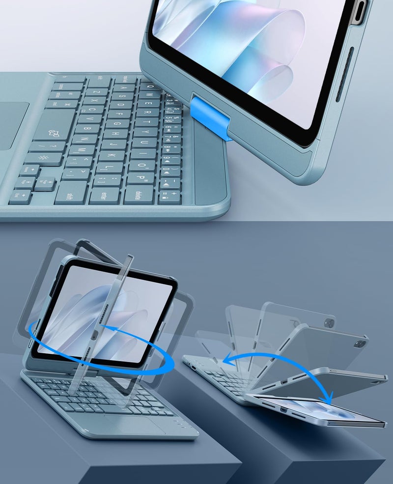 GreenLaw Keyboard Case for iPad mini 7(2024) & Mini 6 (2021) 8.3", Smart Touchpad, 7 Color Backlit, Type-C Rechargeable, 360° Rotate Keyboard Case for iPad mini 7th/6th Generation, Pearlescent Blue - Image 3
