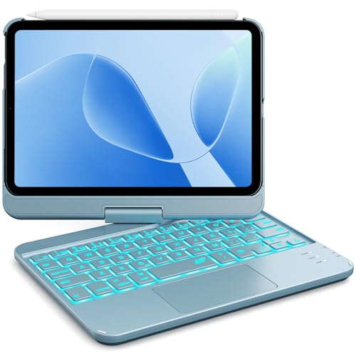 GreenLaw Keyboard Case for iPad mini 7(2024) & Mini 6 (2021) 8.3", Smart Touchpad, 7 Color Backlit, Type-C Rechargeable, 360° Rotate Keyboard Case for iPad mini 7th/6th Generation, Pearlescent Blue - Image 1