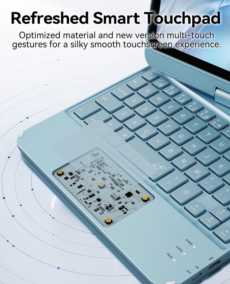 GreenLaw Keyboard Case for iPad mini 7(2024) & Mini 6 (2021) 8.3", Smart Touchpad, 7 Color Backlit, Type-C Rechargeable, 360° Rotate Keyboard Case for iPad mini 7th/6th Generation, Pearlescent Blue - Image 4
