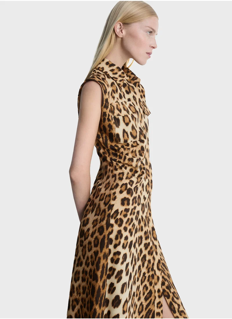 MANGO Leopard-Print Shirt Dress