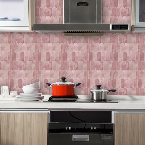 Vamos Tile بلاط فاموس 10 ورقة بلاط خلفية قابل للإزالة واللصق، بلاط حائط فينيل ذاتي اللصق باللون الوردي، لصق خلفية للمطبخ، الحمام، RV (تصميم أكثر سمكًا) - Image 4