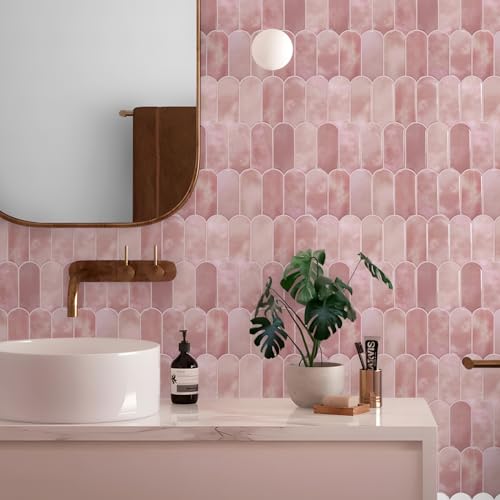 Vamos Tile بلاط فاموس 10 ورقة بلاط خلفية قابل للإزالة واللصق، بلاط حائط فينيل ذاتي اللصق باللون الوردي، لصق خلفية للمطبخ، الحمام، RV (تصميم أكثر سمكًا) - Image 2
