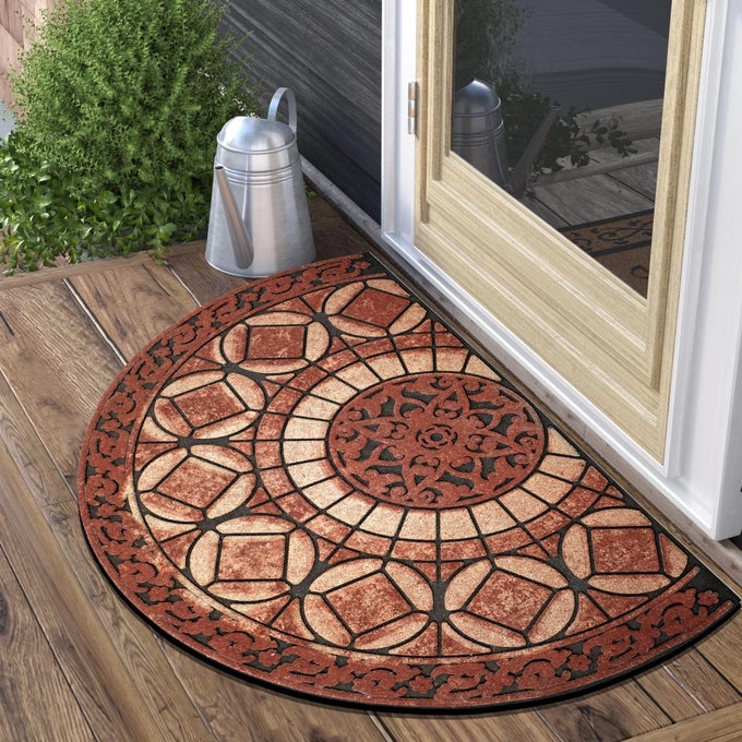 FRONT DOOR MAT OUTDOOR ENTRANCE HEAVY DUTY DOORMAT HALF CIRCLE RUG FOR OUTSIDE ENTRY WELCOME MAT FOR INDOOR HALF ROUND DOOR MATS WITH NON SLIP RUBBER 21 X 33 RUST RED