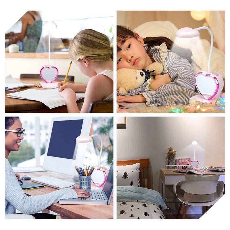 Kresal LED Desk Lamp for Kids Small Desk Lamp with USB Charging Port Pen Holder and Phone Stand Cute Lamp with 2 Color ModesEyeCaring Study Table Lamp Pink for Girls College Dorm Bedroom Reading - Image 5