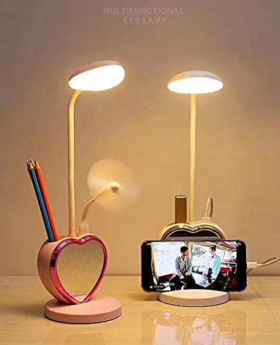 Kresal LED Desk Lamp for Kids Small Desk Lamp with USB Charging Port Pen Holder and Phone Stand Cute Lamp with 2 Color ModesEyeCaring Study Table Lamp Pink for Girls College Dorm Bedroom Reading - Image 1