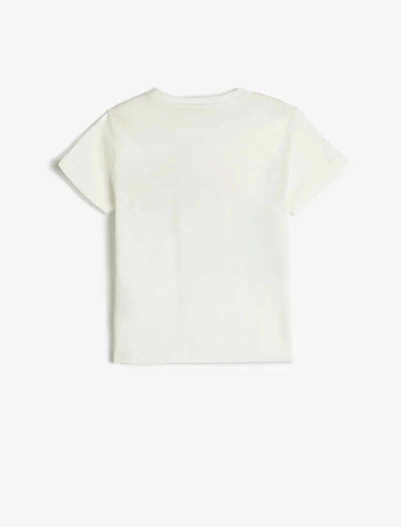 كوتون Short Sleeve T-Shirt Heart Printed Glittery Crew Neck Cotton