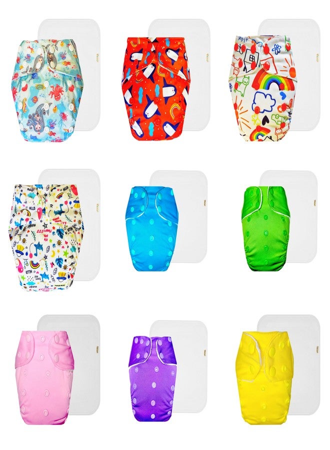 Dumbledo Premium Cloth Diaper with Cotton Insert (Pack of 9) | Snug Fit | Breathable | Easy to Clean | All-Day Wear | 3 Months - 3 Years | Unisex Baby - Image 1