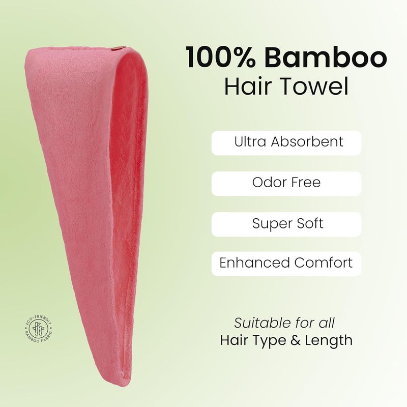 Mush Bamboo Hair Towel Wrap  Absorbent Towel HairDrying  Hair Care Combo  Super QuickDrying Adjustable Buttons to Wrap Around Hair 500 GSM Ruby Red - Image 2
