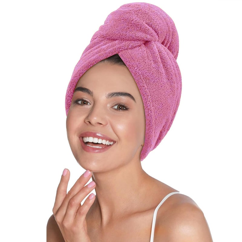 Mush Bamboo Hair Towel Wrap  Absorbent Towel HairDrying  Hair Care Combo  Super QuickDrying Adjustable Buttons to Wrap Around Hair 500 GSM Ruby Red - Image 1