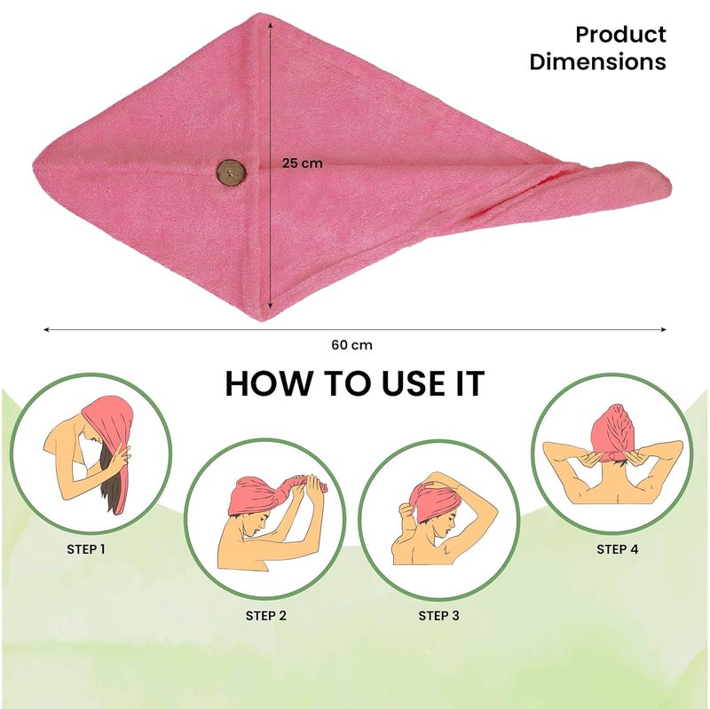 Mush Bamboo Hair Towel Wrap  Absorbent Towel HairDrying  Hair Care Combo  Super QuickDrying Adjustable Buttons to Wrap Around Hair 500 GSM Ruby Red - Image 3