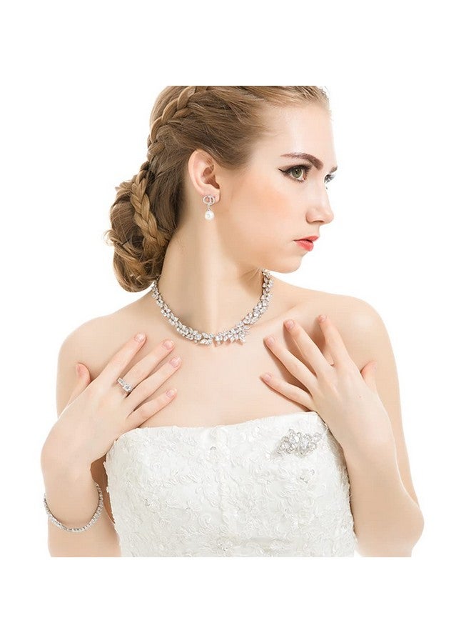 YOQUCOL دبوس بروش فضي على شكل شريط مزين بكريستال زركونيا مكعب أبيض للنساء لحفلات الزفاف والمجوهرات - Image 2