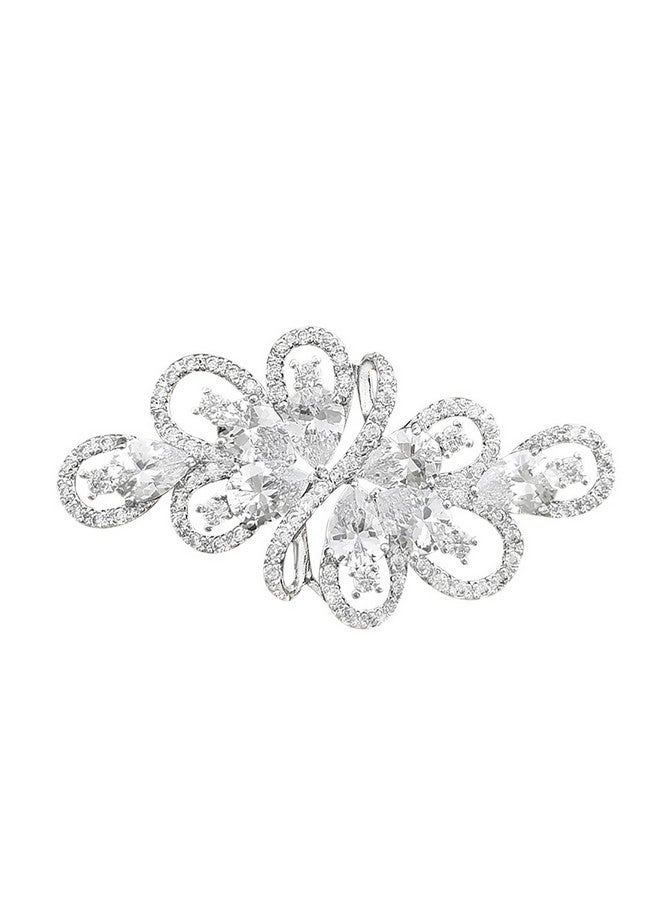 YOQUCOL دبوس بروش فضي على شكل شريط مزين بكريستال زركونيا مكعب أبيض للنساء لحفلات الزفاف والمجوهرات - Image 1