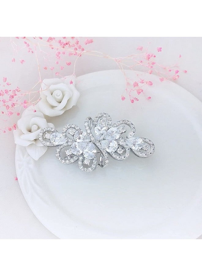 YOQUCOL دبوس بروش فضي على شكل شريط مزين بكريستال زركونيا مكعب أبيض للنساء لحفلات الزفاف والمجوهرات - Image 4