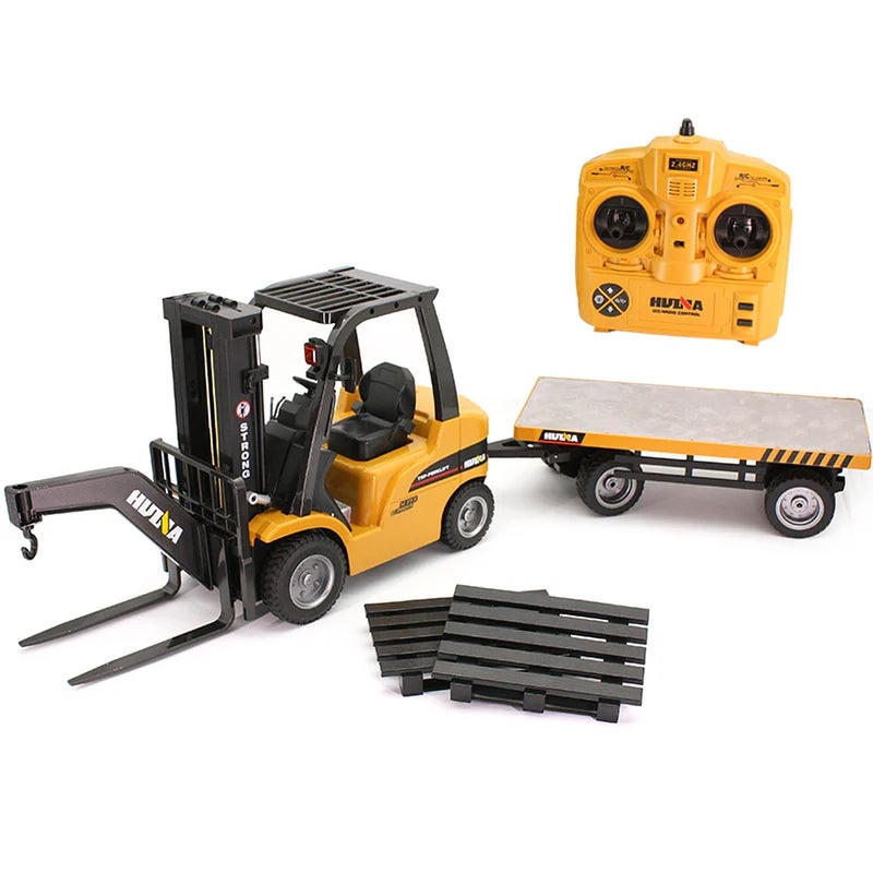 Huina - Forklift with Flat Bed 1/10 with Remote Control - Yellow - 1576 - Image 1