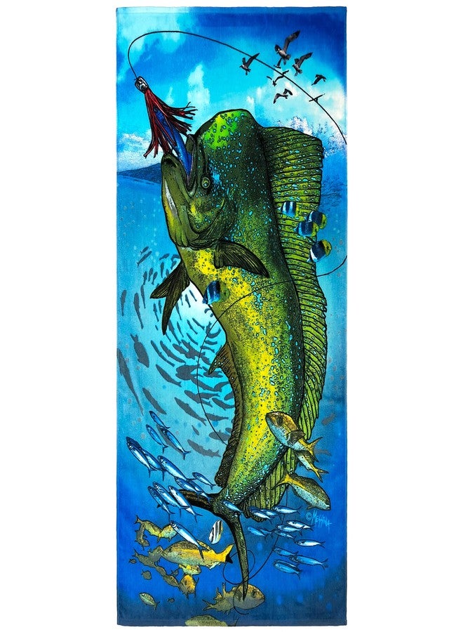 Beachland Dolphin Fish Beach Towel 30 x 60 inch Mahi-Mahi Fishing 100% Cotton (1 Towel 30" x 60", Dolphin Fish) - Image 1