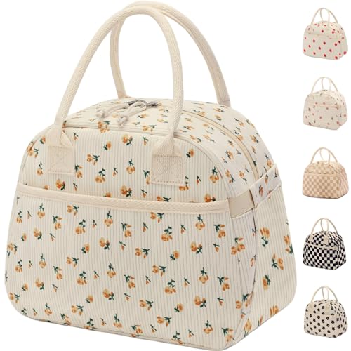 Carry bloom Lunch Box for Women Insulated Lunch Bag Cute Corduroy Lunchbag Reusable Lunchbox for Work flower yellow - Image 1