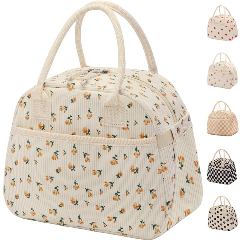 Carry bloom Lunch Box for Women Insulated Lunch Bag Cute Corduroy Lunchbag Reusable Lunchbox for Work flower yellow - Image 2