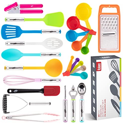 Kitchen Utensils Set Cooking Utensil Set Kitchen Gadgets Pots and Pans set Nonstick and Heat Resistant 24 Pcs Nylon and Stainless Steel Spatula Set Apartment Essentials Kitchen Cookware Sets