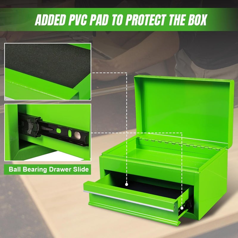 TORIN APBT701GB 10" Mini Portable Steel Tool Box with drawer,Small Metal Tool Chest for Garage,Home or Workbench,Green - Image 3